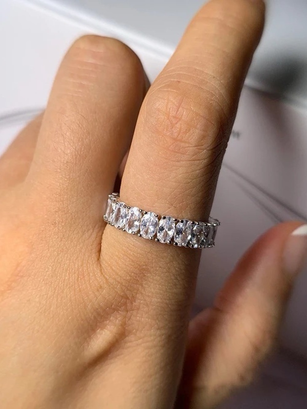 Oval Cut Full Eternity Sterling Silver Ring
